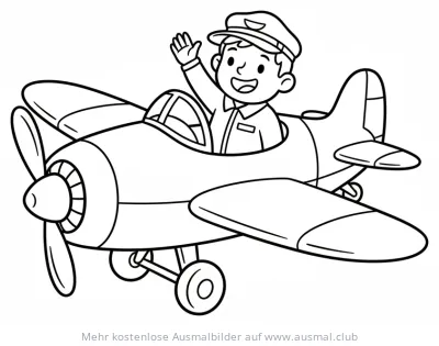 Pilot winkt im Flugzeug Ausmalbild