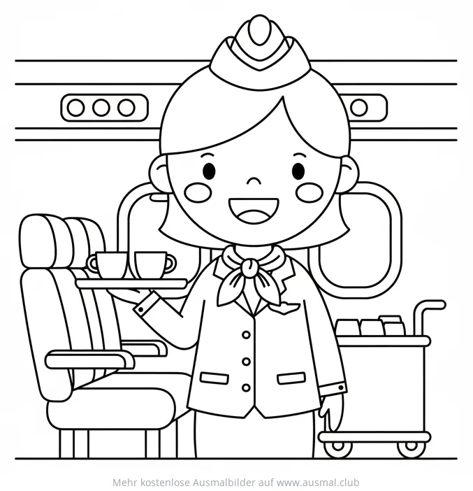 Flugbegleiterin im Flugzeug Ausmalbild