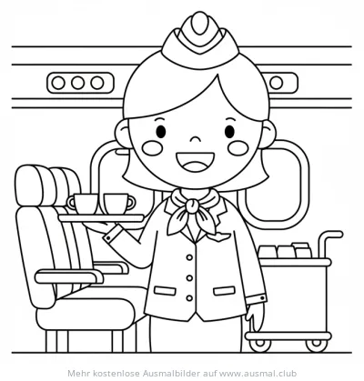 Flugbegleiterin im Flugzeug Ausmalbild