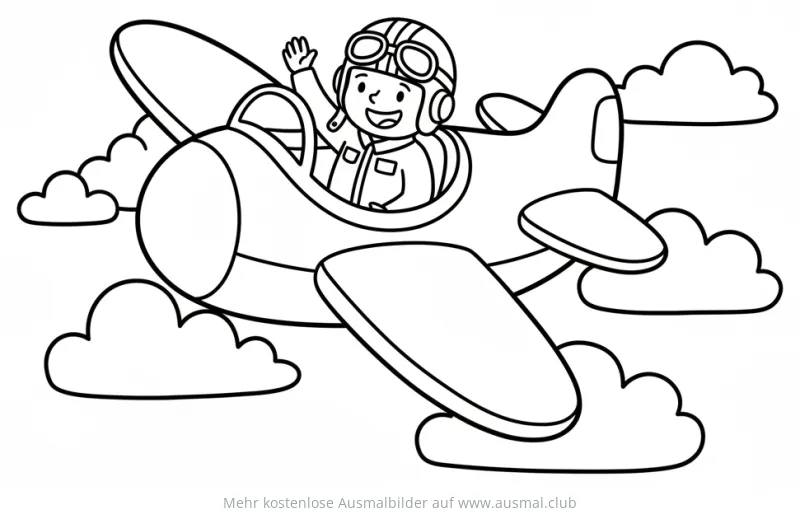 Pilot im Flugzeug Ausmalbild in den Wolken