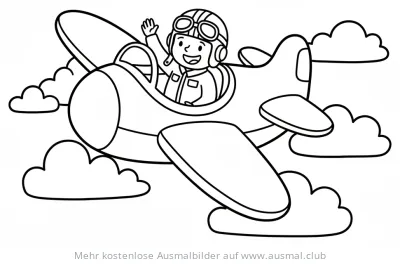 Pilot im Flugzeug Ausmalbild in den Wolken