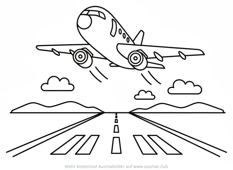 Flugzeug hebt von Landebahn ab Ausmalbild