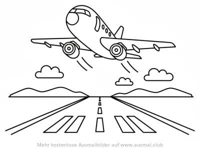 Flugzeug hebt von Landebahn ab Ausmalbild