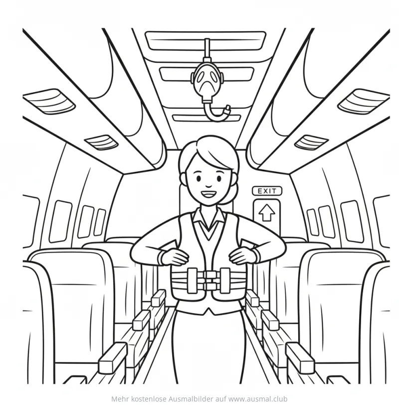 Flugbegleiterin gibt Sicherheitseinweisung Ausmalbild