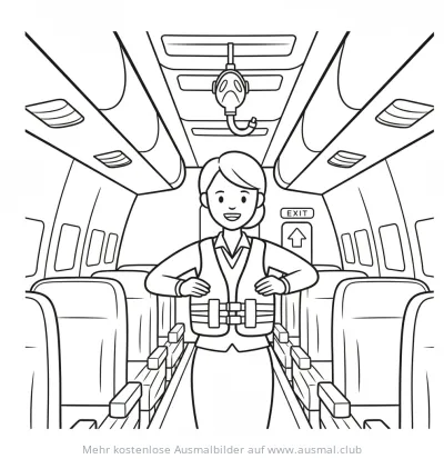 Flugbegleiterin gibt Sicherheitseinweisung Ausmalbild