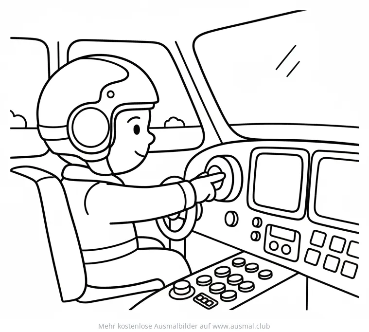 Pilot im Cockpit drückt Knopf Ausmalbild