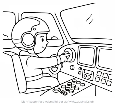 Pilot im Cockpit drückt Knopf Ausmalbild