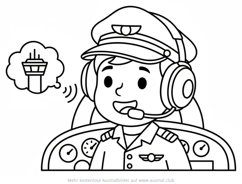 Pilot mit Headset im Cockpit Ausmalbild