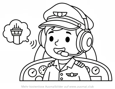Pilot mit Headset im Cockpit Ausmalbild