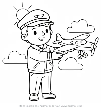 Pilot hält ein Modellflugzeug Ausmalbild