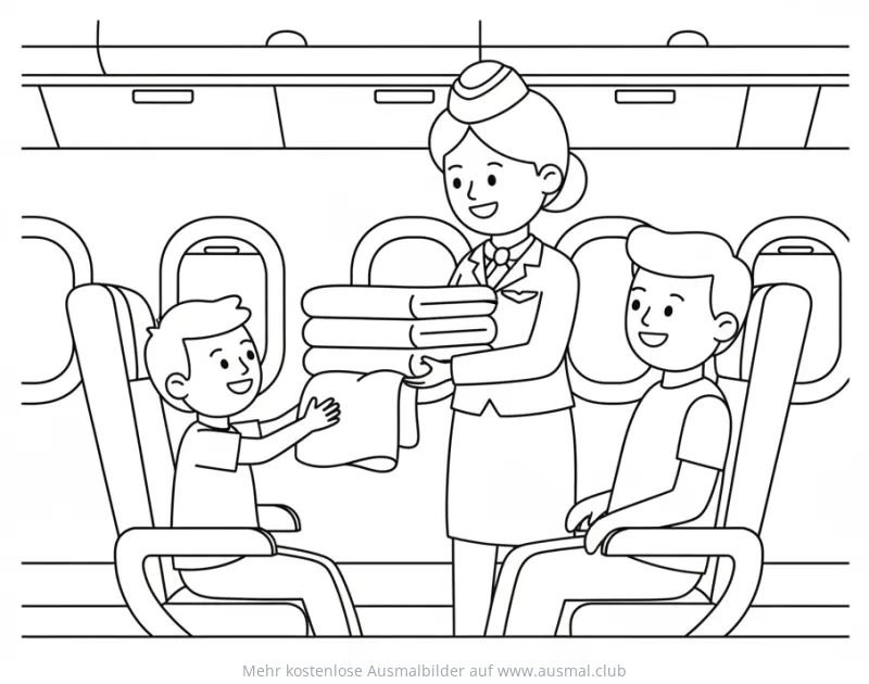 Flugbegleiterin bringt Decke im Flugzeug Ausmalbild
