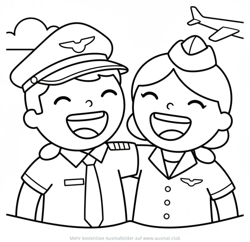 Lachender Pilot und Flugbegleiterin Ausmalbild