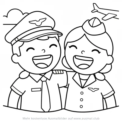 Lachender Pilot und Flugbegleiterin Ausmalbild