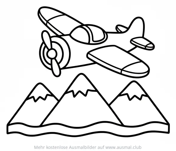 Flugzeug über Bergen Ausmalbild