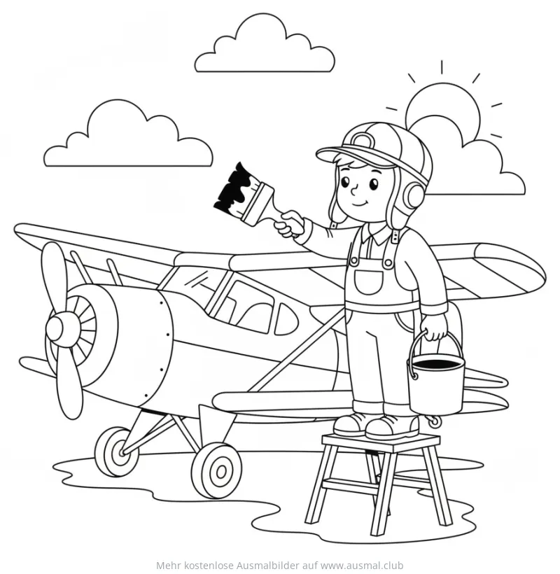 Pilot malt Flugzeug Ausmalbild