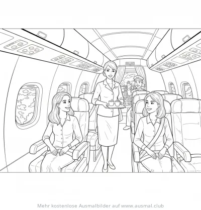Pilot und Flugbegleiterin im Flugzeug Ausmalbild