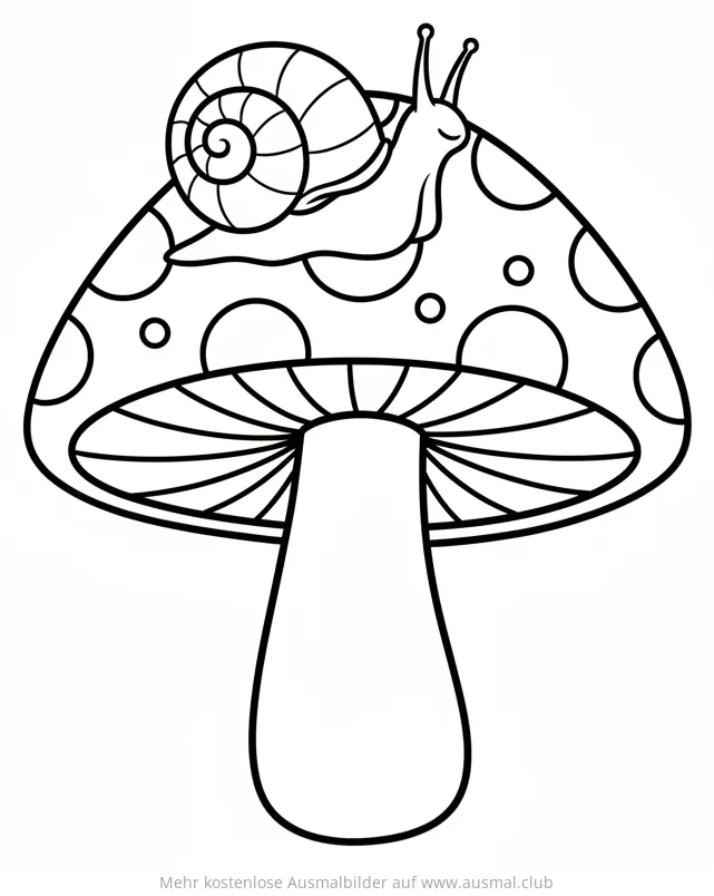 Schnecke auf Fliegenpilz Ausmalbild