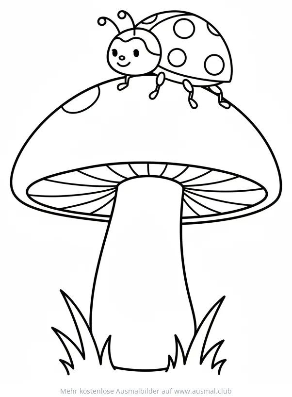 Marienkäfer sitzt auf einem Pilz Ausmalbild