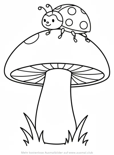Marienkäfer sitzt auf einem Pilz Ausmalbild