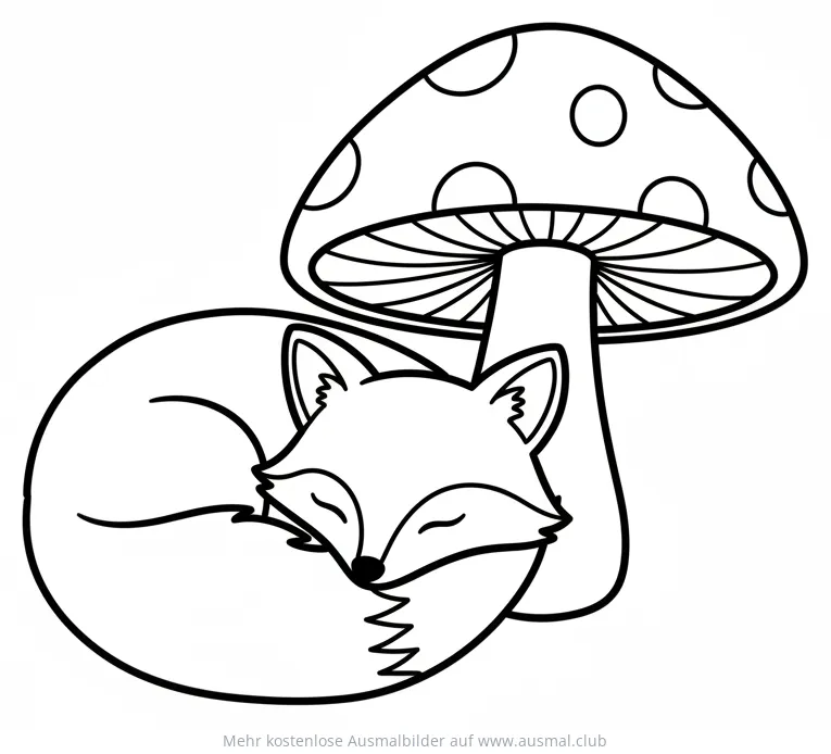 Schlafender Fuchs unter Pilz Ausmalbild