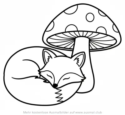 Schlafender Fuchs unter Pilz Ausmalbild