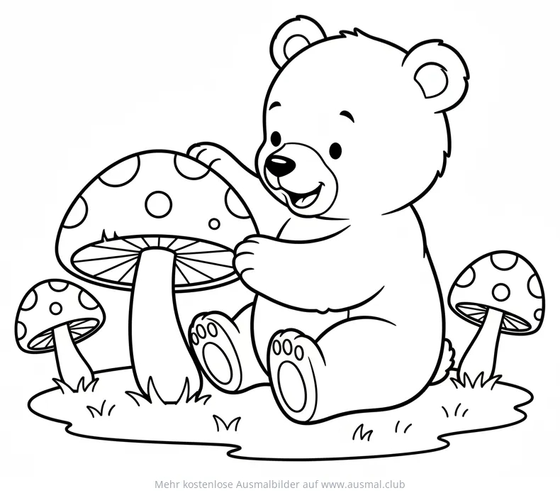 Bärenjunges mit Pilzen Ausmalbild