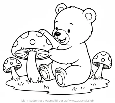 Bärenjunges mit Pilzen Ausmalbild
