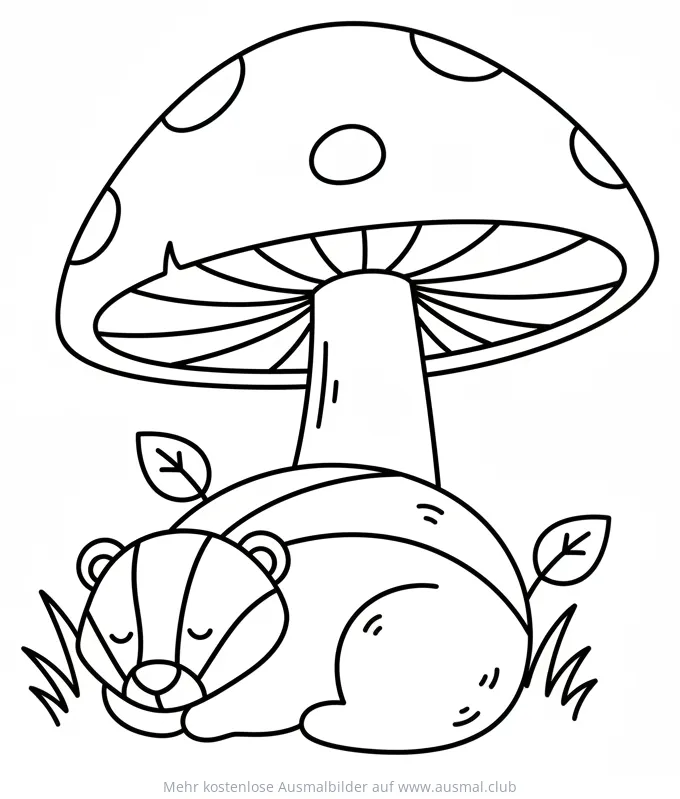 Schlafender Dachs unter Pilz Ausmalbild
