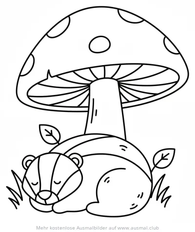 Schlafender Dachs unter Pilz Ausmalbild