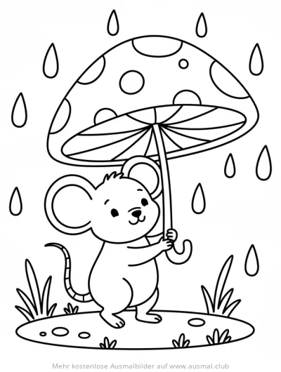 Maus mit Pilz-Regenschirm Ausmalbild