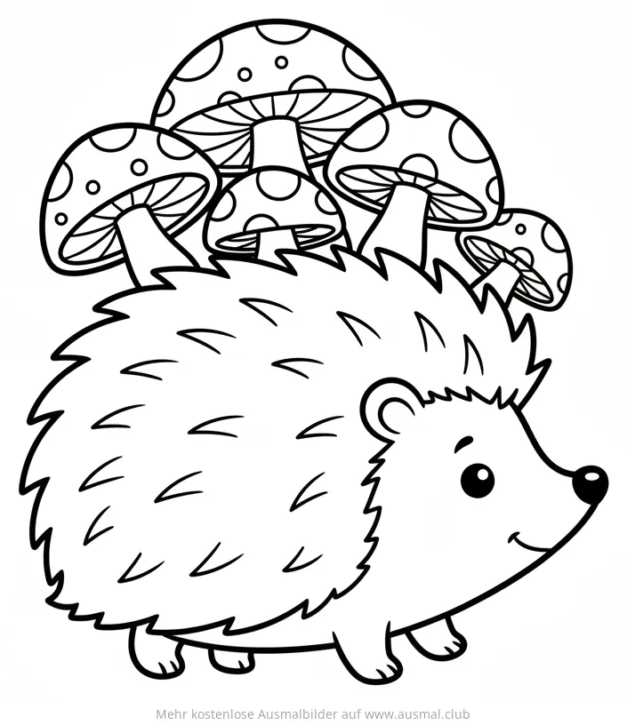 Igel mit Pilzen auf dem Rücken Ausmalbild