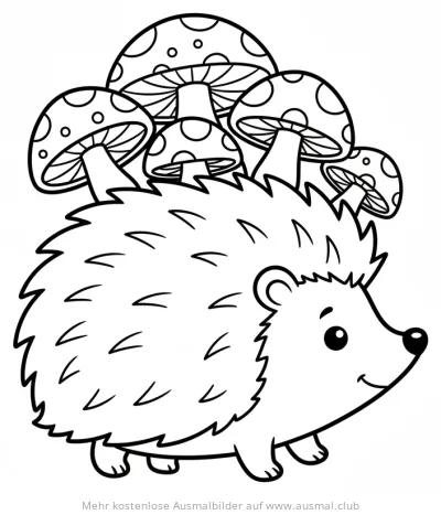 Igel mit Pilzen auf dem Rücken Ausmalbild