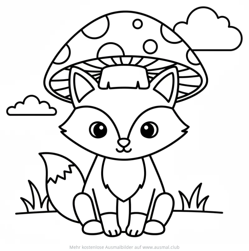 Fuchs mit Pilzhut Ausmalbild im Wald