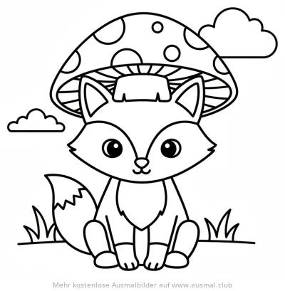 Fuchs mit Pilzhut Ausmalbild im Wald