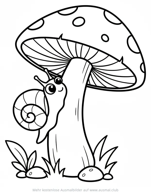 Schnecke klettert an Pilz Ausmalbild