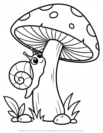 Schnecke klettert an Pilz Ausmalbild
