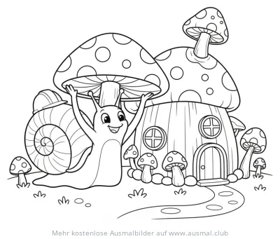 Schnecke vor Pilzhaus Ausmalbild