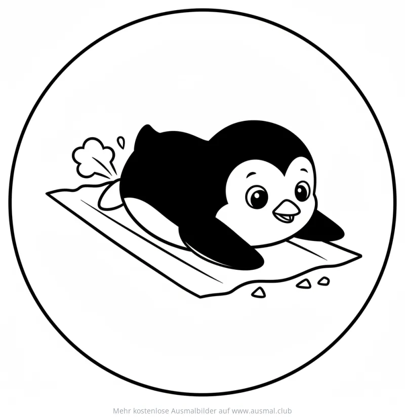 Pinguin rutscht auf Eisfläche Ausmalbild