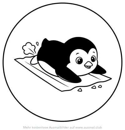 Pinguin rutscht auf Eisfläche Ausmalbild