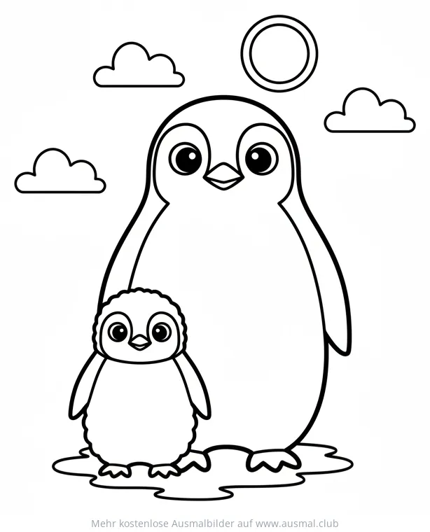 Pinguin Mama mit Baby Ausmalbild