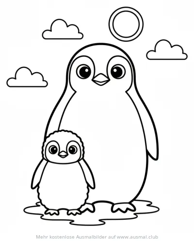 Pinguin Mama mit Baby Ausmalbild