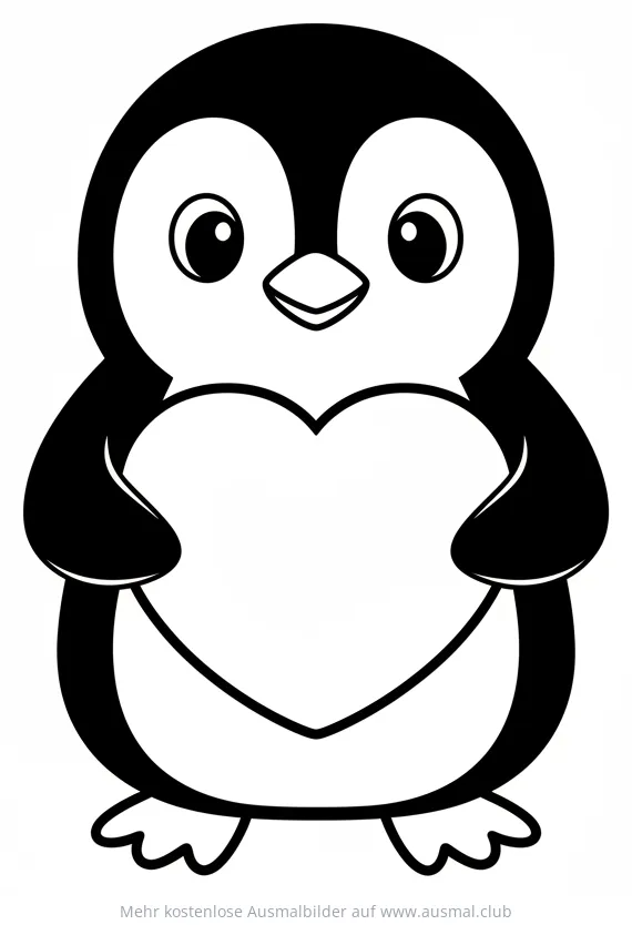 Pinguin hält ein Herz Ausmalbild