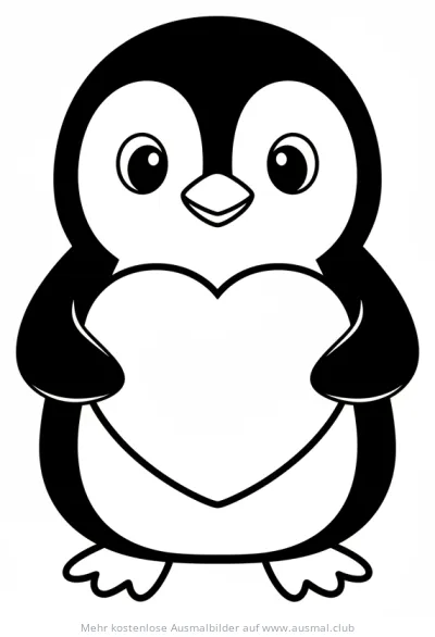 Pinguin hält ein Herz Ausmalbild
