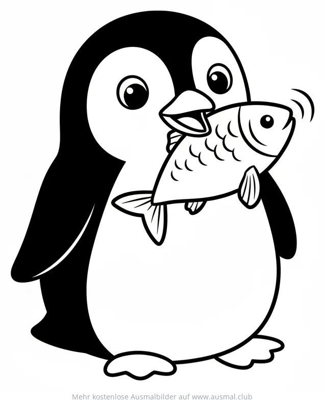 Pinguin mit Fisch im Schnabel Ausmalbild