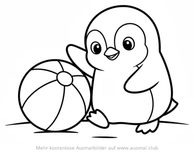 Pinguin mit Ball Ausmalbild