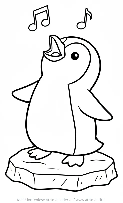 Singender Pinguin auf Eisscholle Ausmalbild