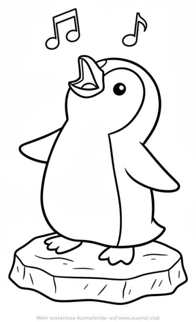 Singender Pinguin auf Eisscholle Ausmalbild
