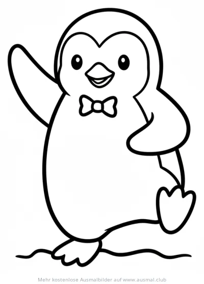 Pinguin mit Fliege winkt, Ausmalbild