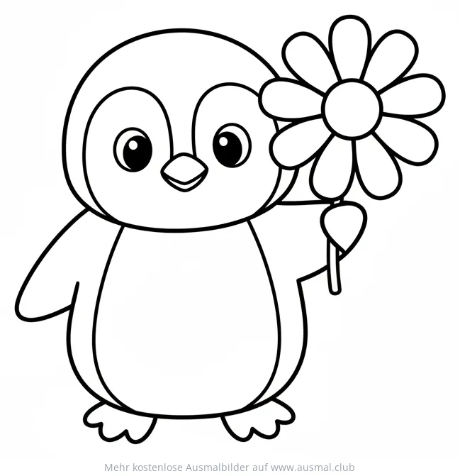 Pinguin hält Blume Ausmalbild