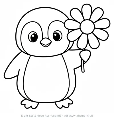 Pinguin hält Blume Ausmalbild